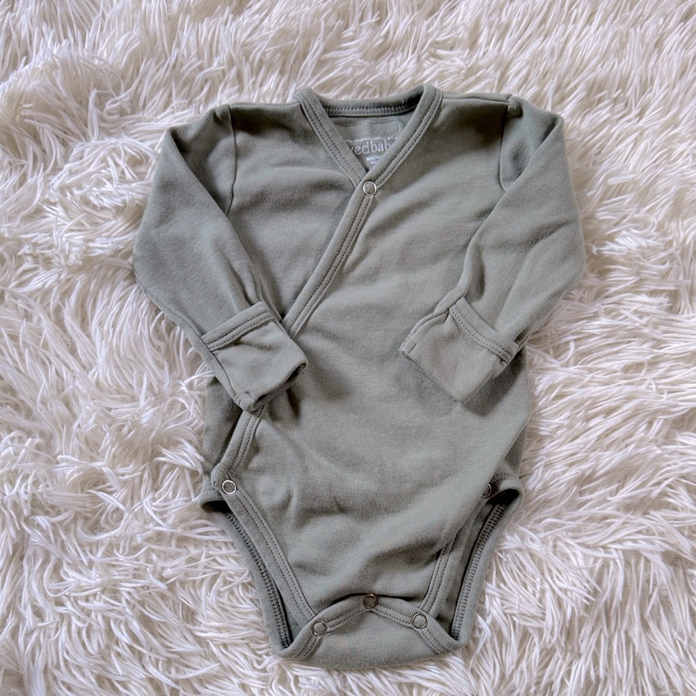 L'ovedbaby 100% Organic Cotton Sage Green Kimono Bodysuit 3-6M